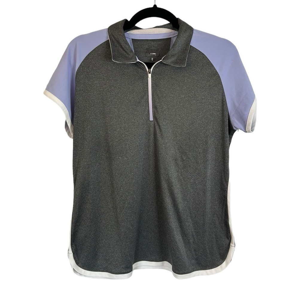 ♥️Slazenger Women’s Grey & Purple 3/4 Zip Short Sleeve Athletic Golf Polo Sz Lrg
